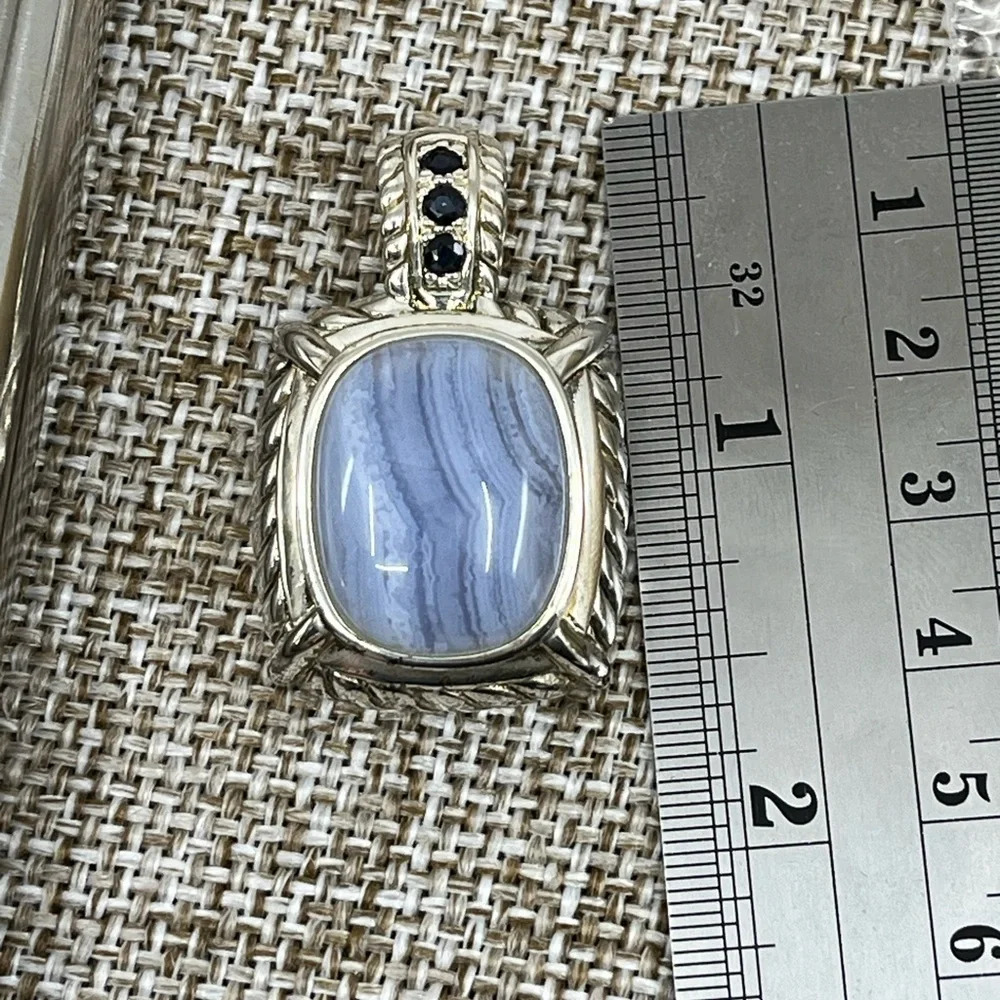 Vintage Judith Ripka Sterling Silver Pendant - Blue Lace Agate Gemstone Enhancer - Picture 15 of 16